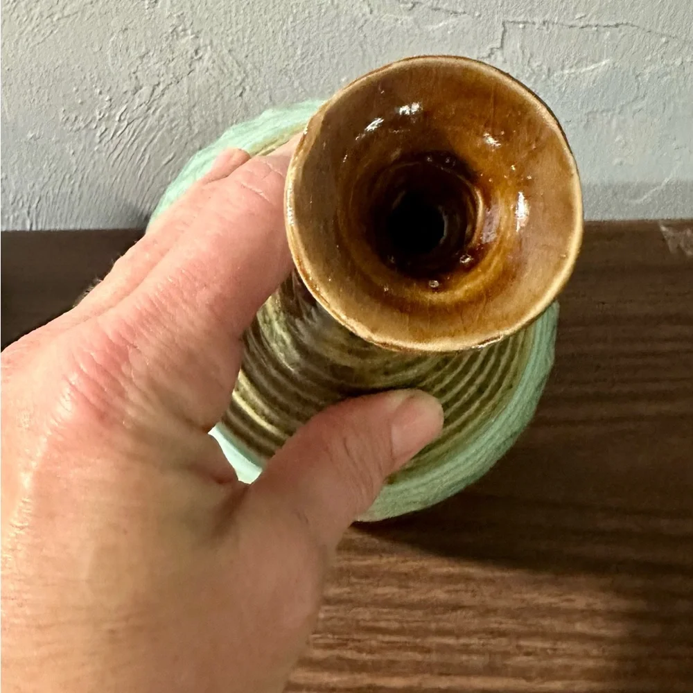 Handmade Ceramic Vase in Teal and Brown (Signed Studio Pottery) - Picture 5 of 7